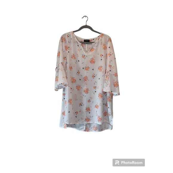 Lane Bryant Split Neck Bell Sleeve Floral Tunic - Picture 1 of 8
